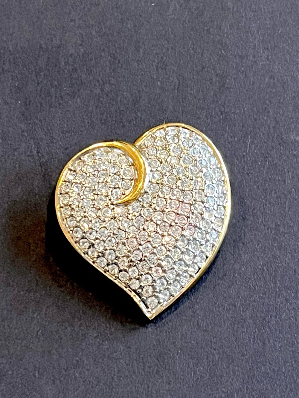 Vintage Butler Signed Gold Tone Crystal Pave Heart Brooch Pin